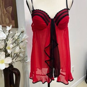 Linea Donatella Red Babydoll Chemise Sleepwear Chiffon Size L  Women's